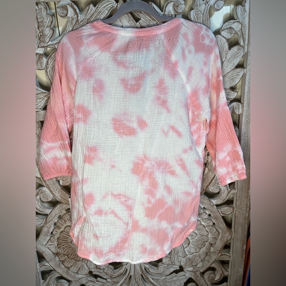 NWT Bobi Pink Boho Tie Dye Gauze 3/4 Sleeve 100% Cotton Tunic Top Sz S - Picture 5 of 6